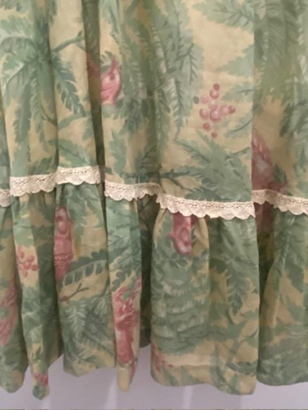 Vtg. Gunne Sax By Jessica Black Label Sage Tropical Bird Lace Bell Sleeves Maxi - Picture 5 of 9